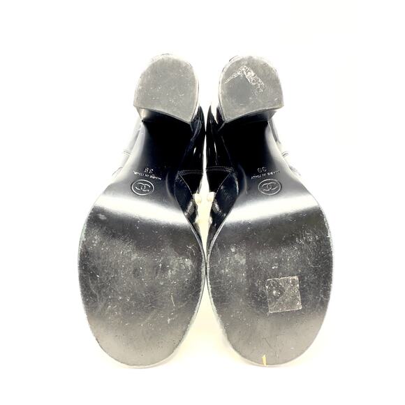 Chanel Boots CC LOGO Pearl Black Leather Mid Calf Chelsea Platform Heel Shoes 39 - Picture 10 of 11